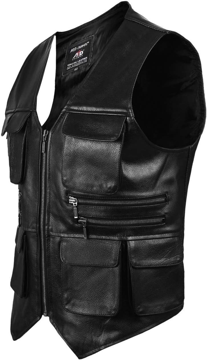 ARD™ Genuine Cowhide Leather Men’s Vest – Multi-Pocket Fishing & Photograph Vest