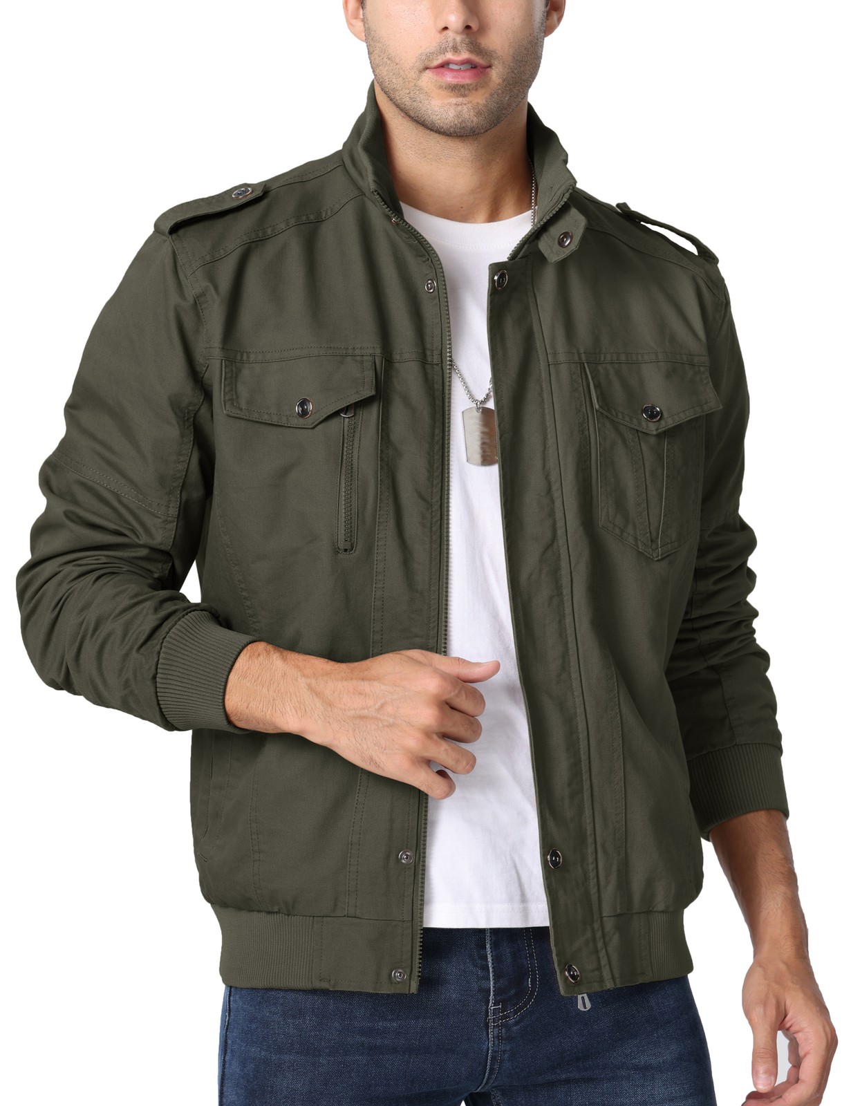 Men’s Spring Fall Cotton Jacket Cargo Bomber Jacket Lightweight Casual Work Coat