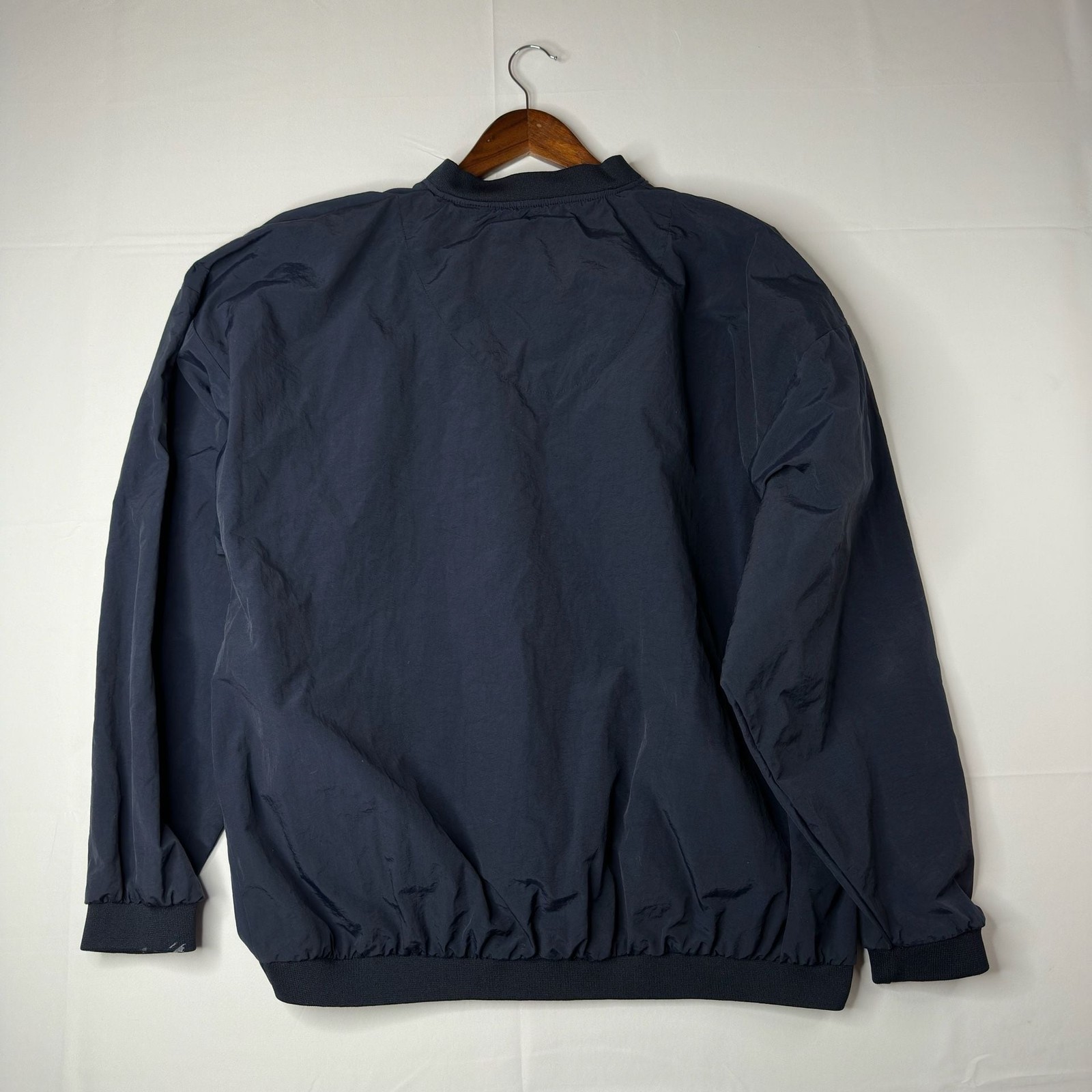 Vintage Pinnacle Golf Embroidered Logo Navy Blue V-Neck Pullover Windbreaker Jac
