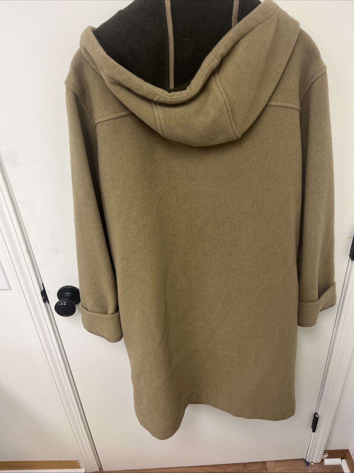 J Crew Wool Long Pea Coat Jacket Men Medium Brown Full Zip Button Drawstring