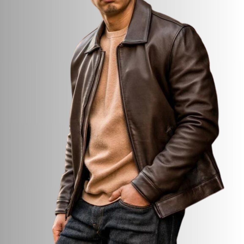 Mossford Classic Men’s Brown Leather Jacket – Zip Front Outerwear
