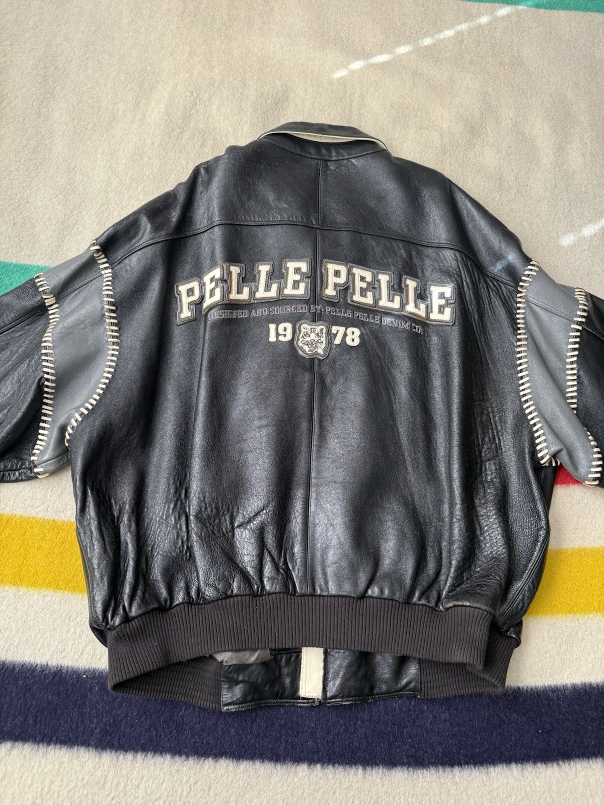 Pelle Pelle Marc Buchanan Leather Jacket Whipstitch Staple Tiger 52 2X XXL 3X