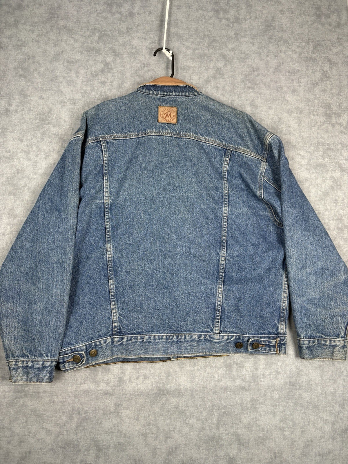 Marlboro Country Store Denim Jacket Leather Collar Flannel Lined Men’s Large 90s