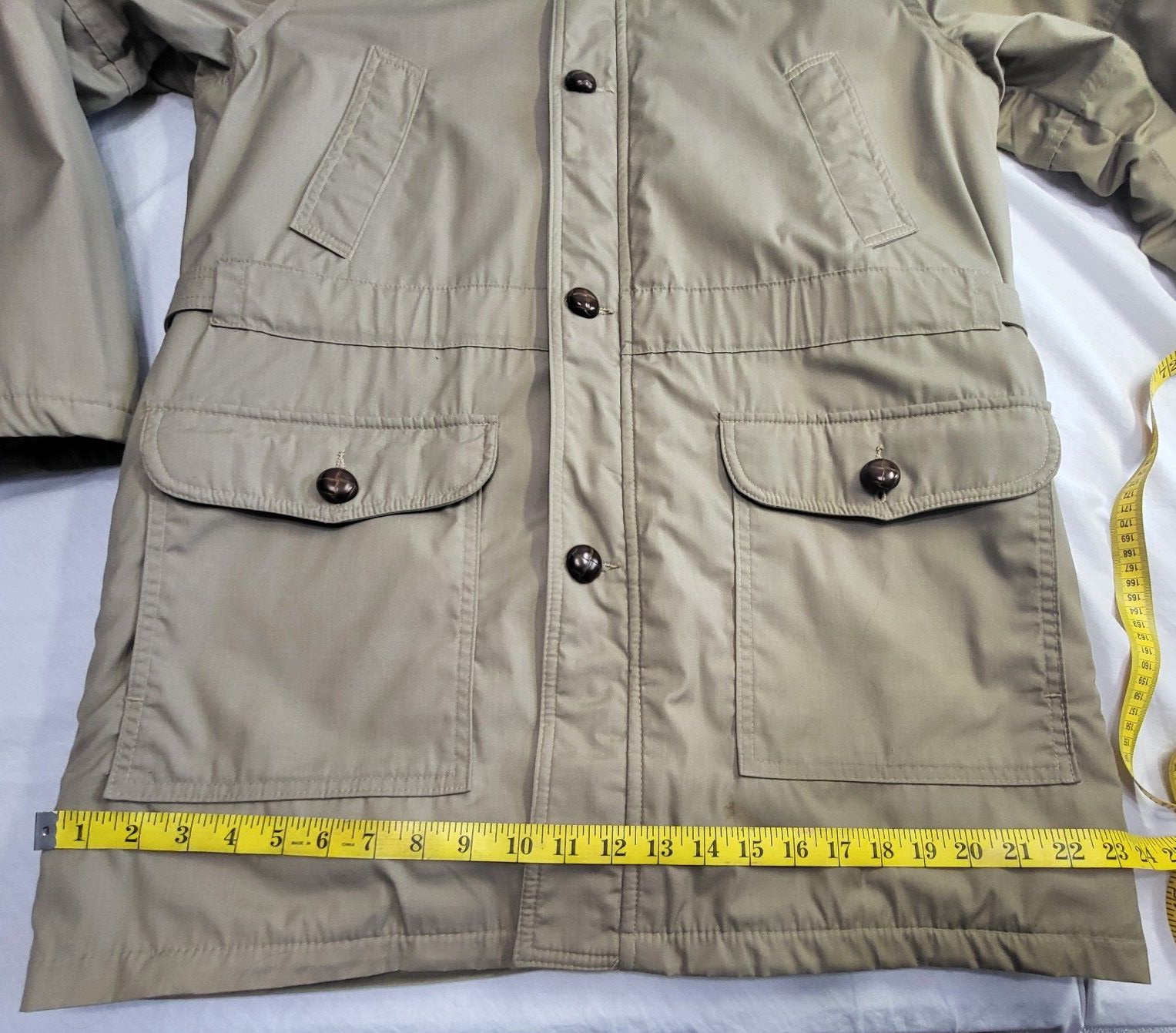 Field And Stream Brown Tan Four Button Full Zip Coat Corduroy Collar Sz 40 Vtg
