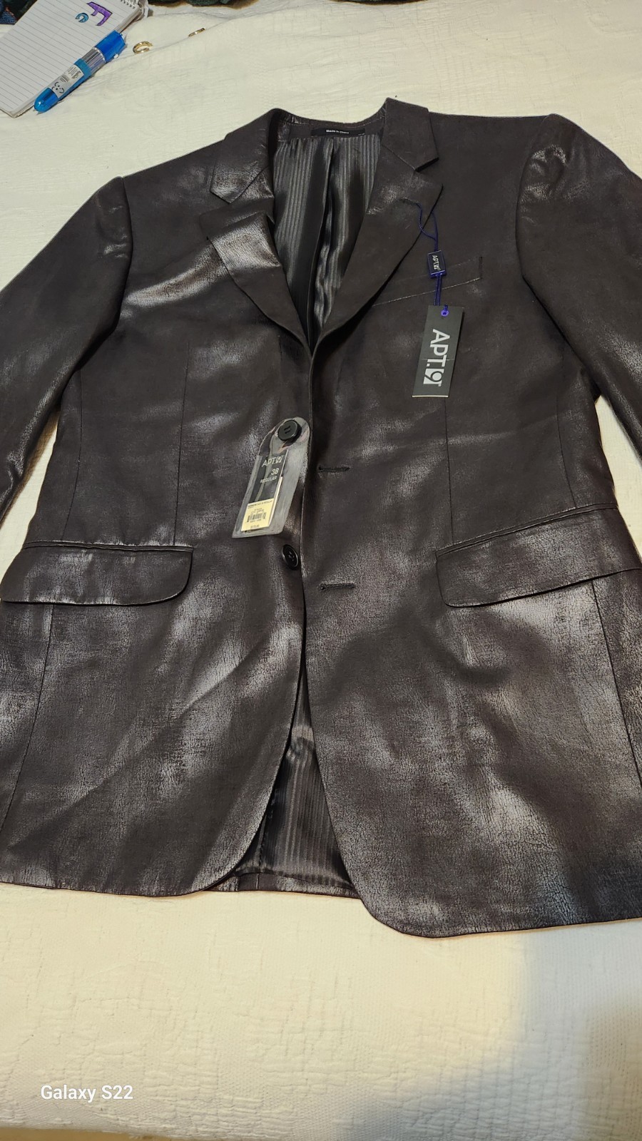 Apt. 9 Men’s Black Leather 1 Piece Suit 38 Regular 2-Button Lined Notch