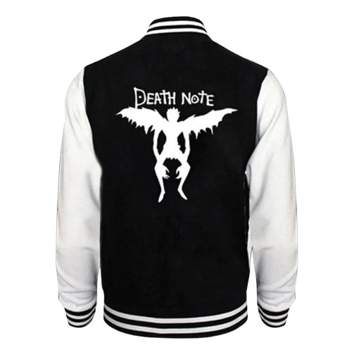 Letterman Death Note Black Wool & White Leather Sleeves Bomber Varsity Jacket