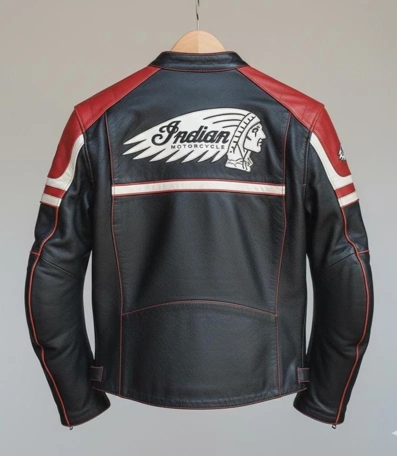Men Indian Motorcycle Genuine Cowhide Leather Jacket Cruiser Biker Rider jacket