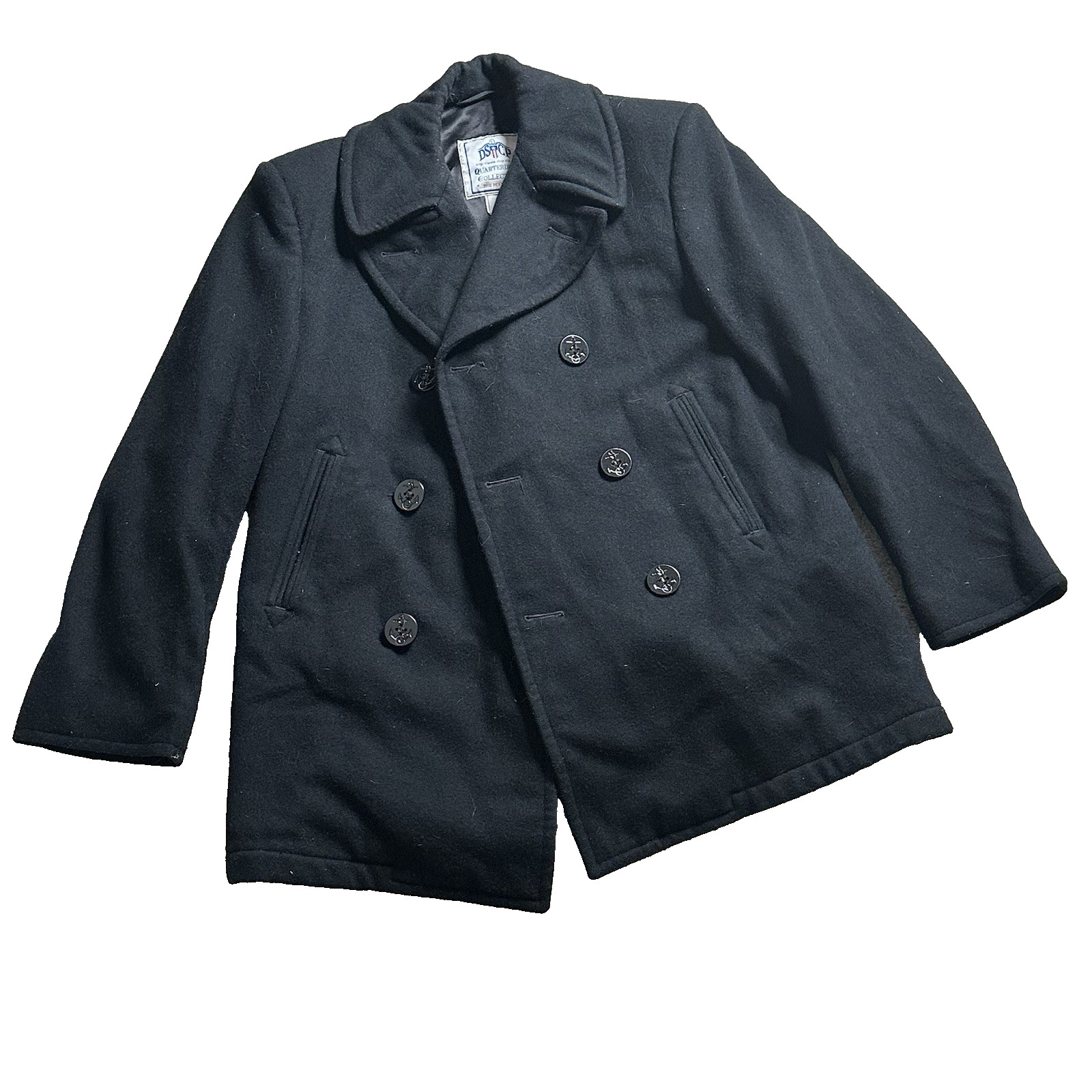 US Navy Wool Pea Coat DSCP Quarterdeck Sterlingwear Boston Black 38R Vintage Hea