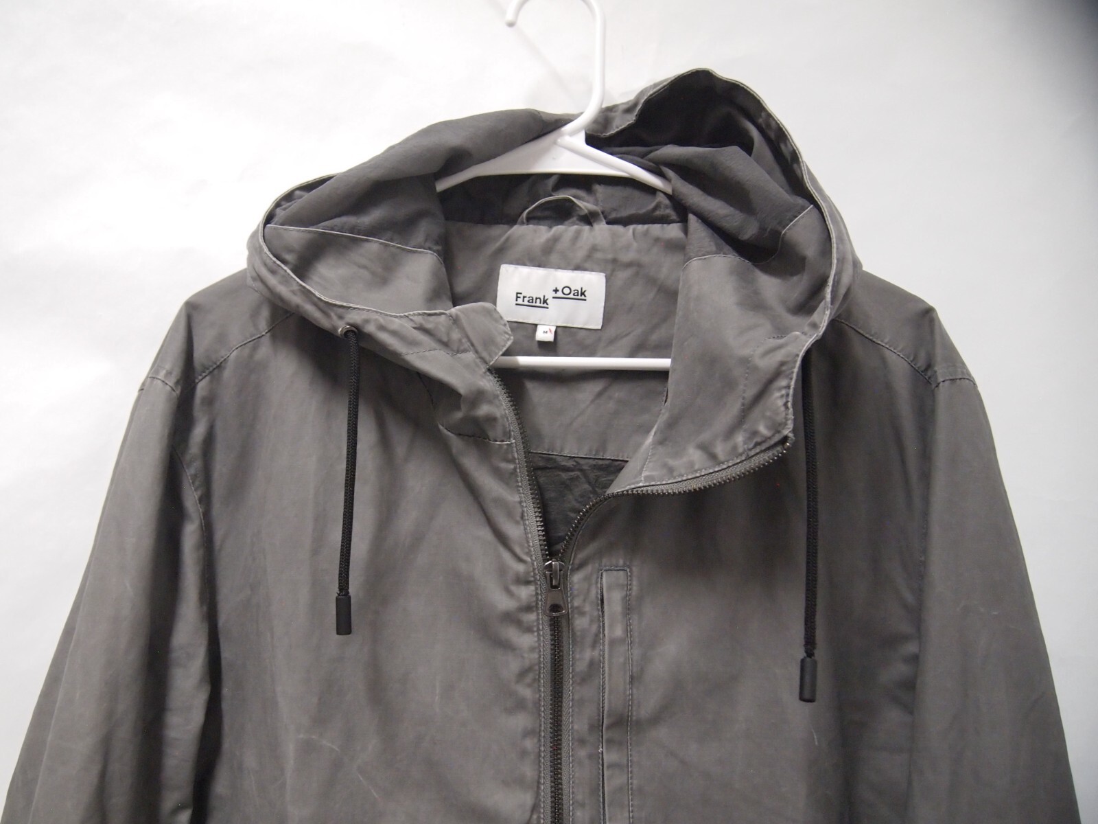 Frank & Oak Mens Jacket M Grey Full Zipper Hooded Drawstring Anorak #1410016