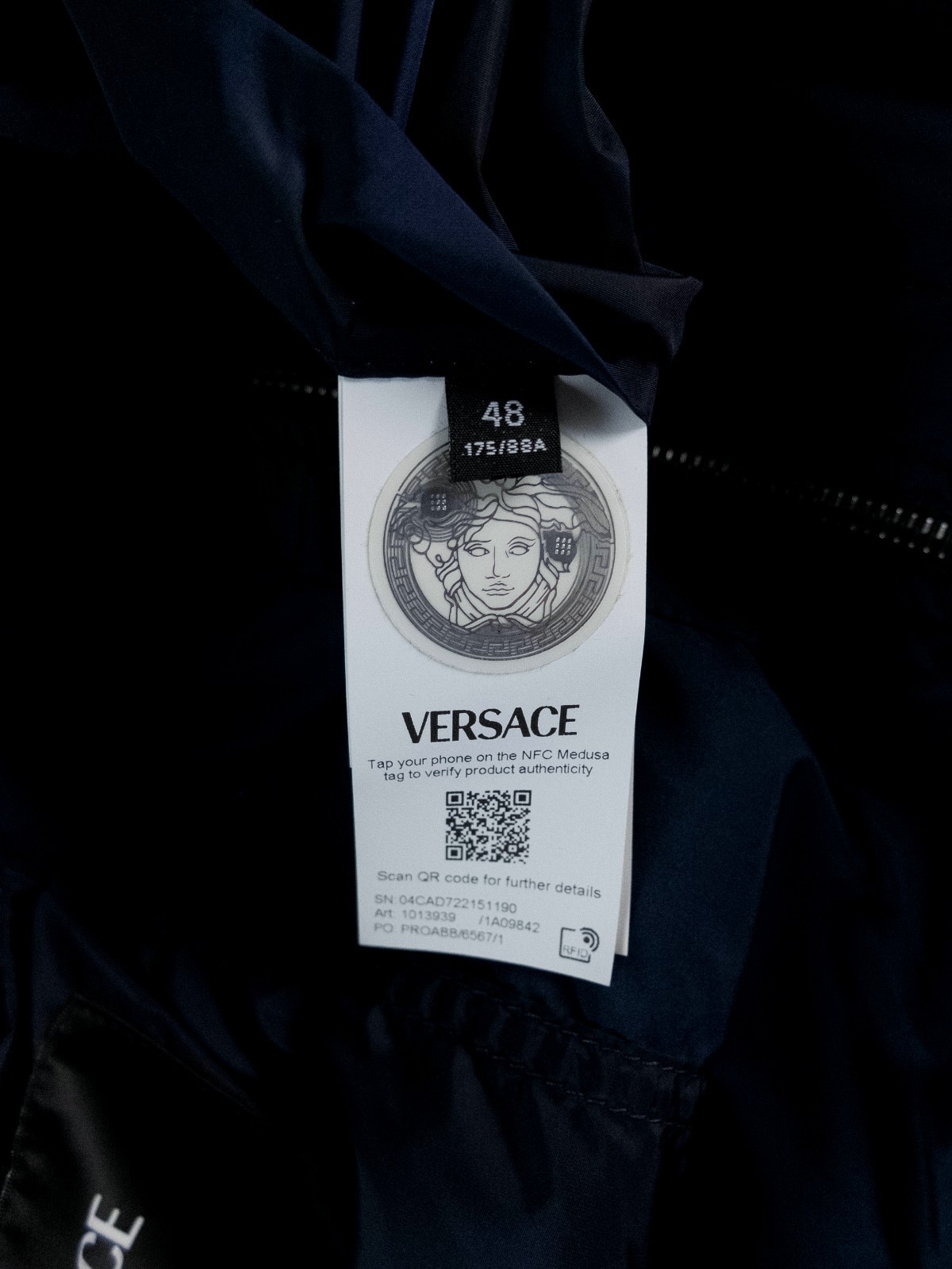 (NO CUSTOMS TAX) VERSACE navy blue Nautical nylon windbreaker Size Medium