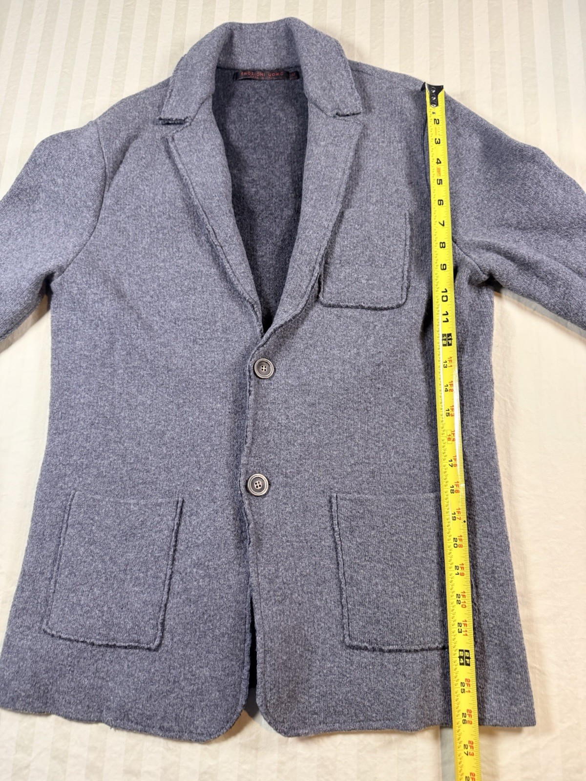 Emozioni Uomo Men’s Gray Wool Blend Blazer Jacket Button Front Pockets M