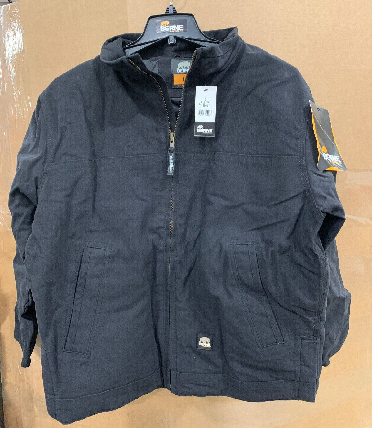 BERNE MENS COAT QUILT LINED DUCK CANVAS BOMER JACKET – L