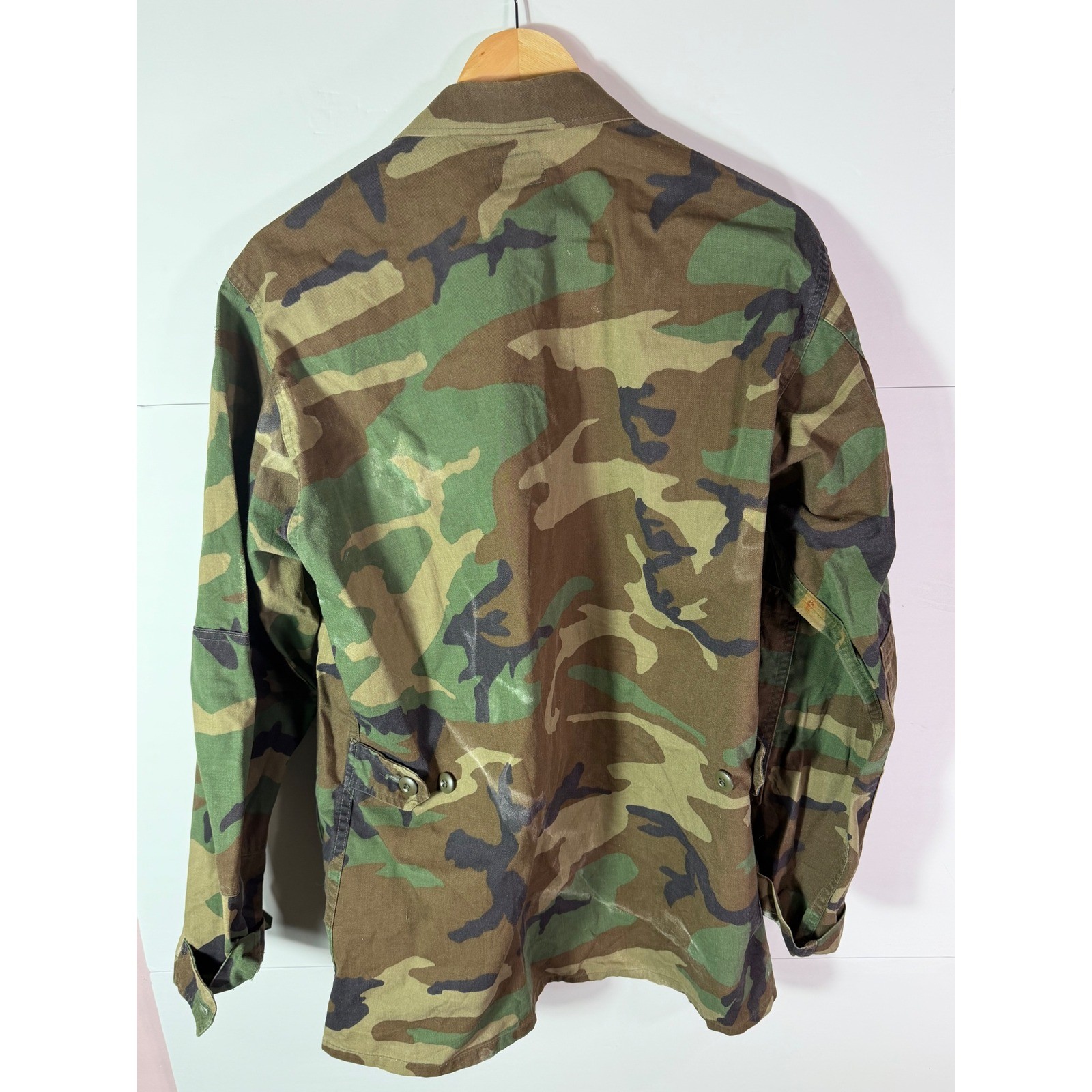 Vintage US Military Woodland Camo BDU Field Jacket Medium Long 8415-01-084-1648