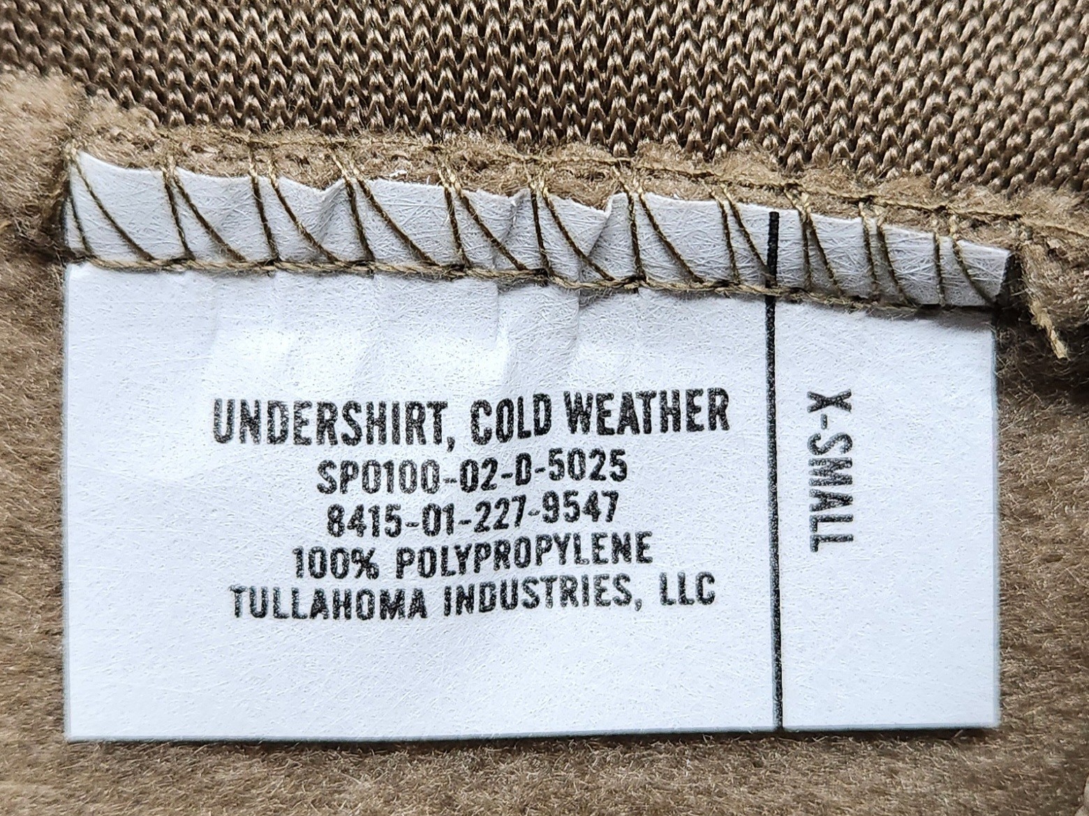 NEW Polypro Top Undershirt Cold Weather Thermal Brown Polypropylene X-Small