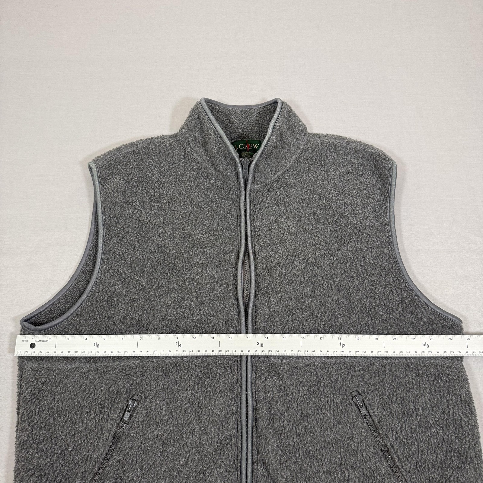 Vintage J Crew Vest Mens Large Gray Oarsman Fleece Deep Pile Zip Up Outdoors 90s