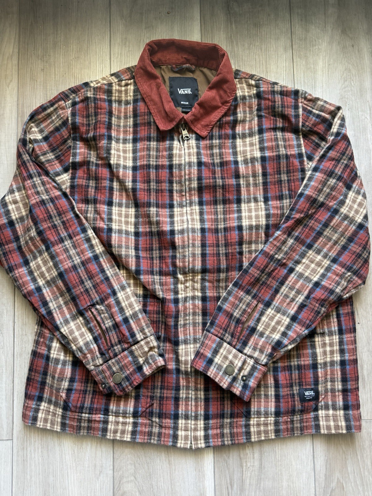 VANS Men’s Plaid Jacket Full Zip/Button Corduroy Collar Pockets Size M