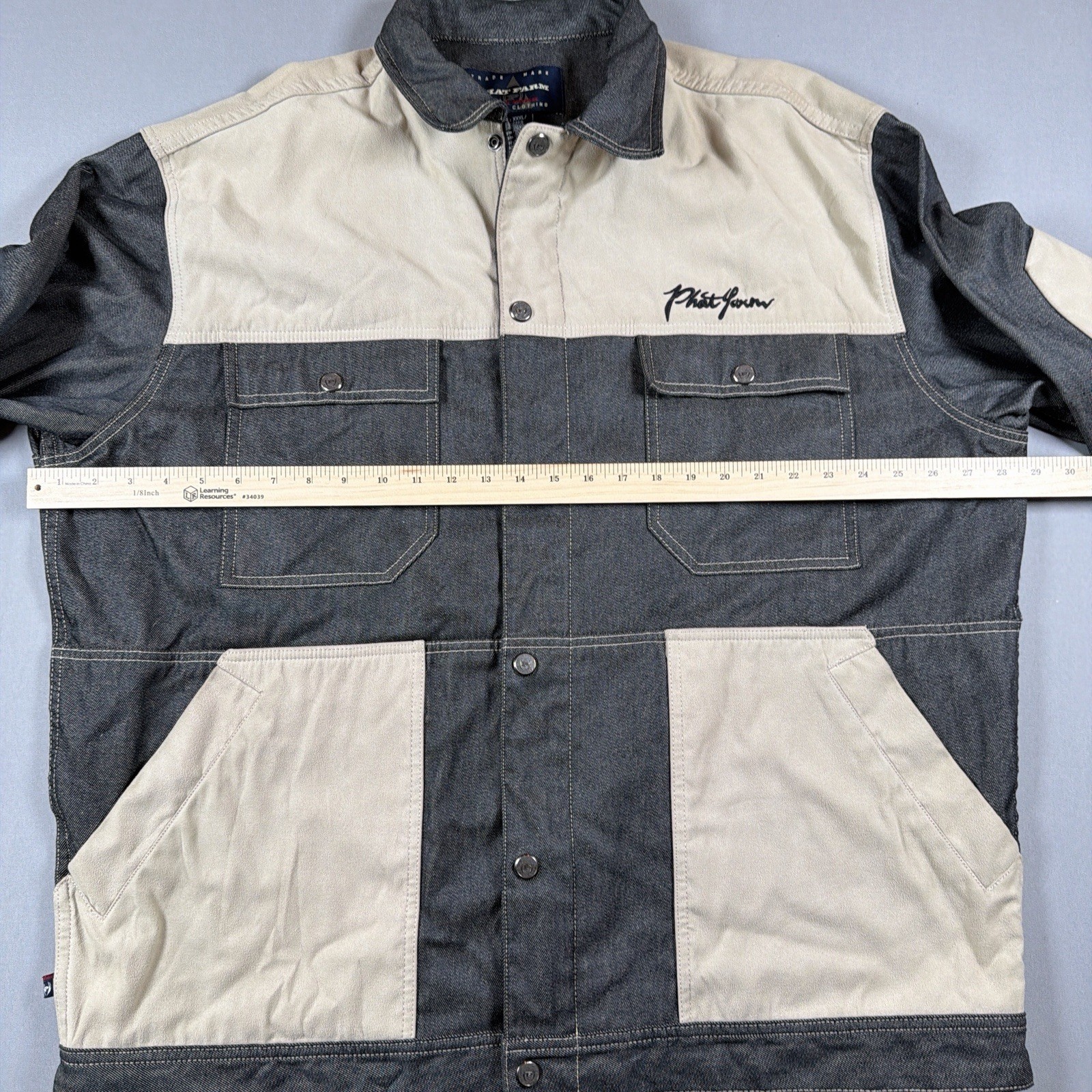 VTG Phat Farm Y2K Two Tone Denim Colorblock Chore Jacket Workwear Hip Hop XXXL