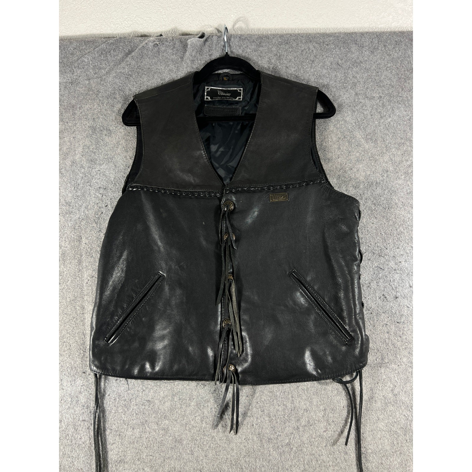 VINTAGE 90s Harley Davidson Willie G Leather Vest Mens Large Black Lace Up Biker