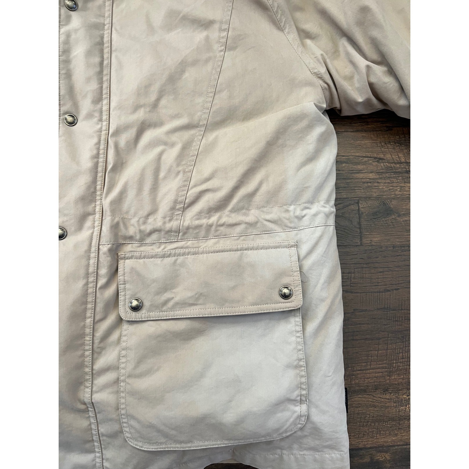 Vintage London Fog Mens Tan Down Filled Parka Hooded Coat Medium removable liner