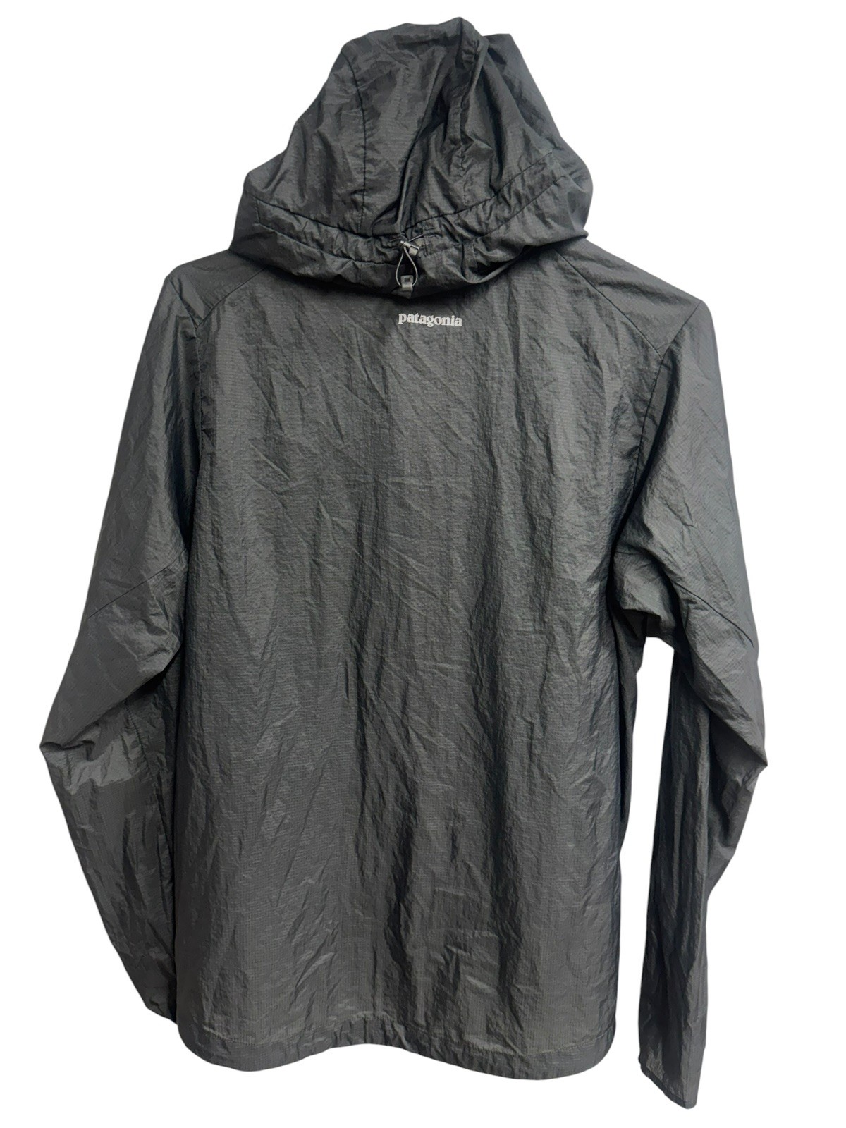 Patagonia Houdini Jacket Mens small Gray Orange Hooded Windbreaker 24141