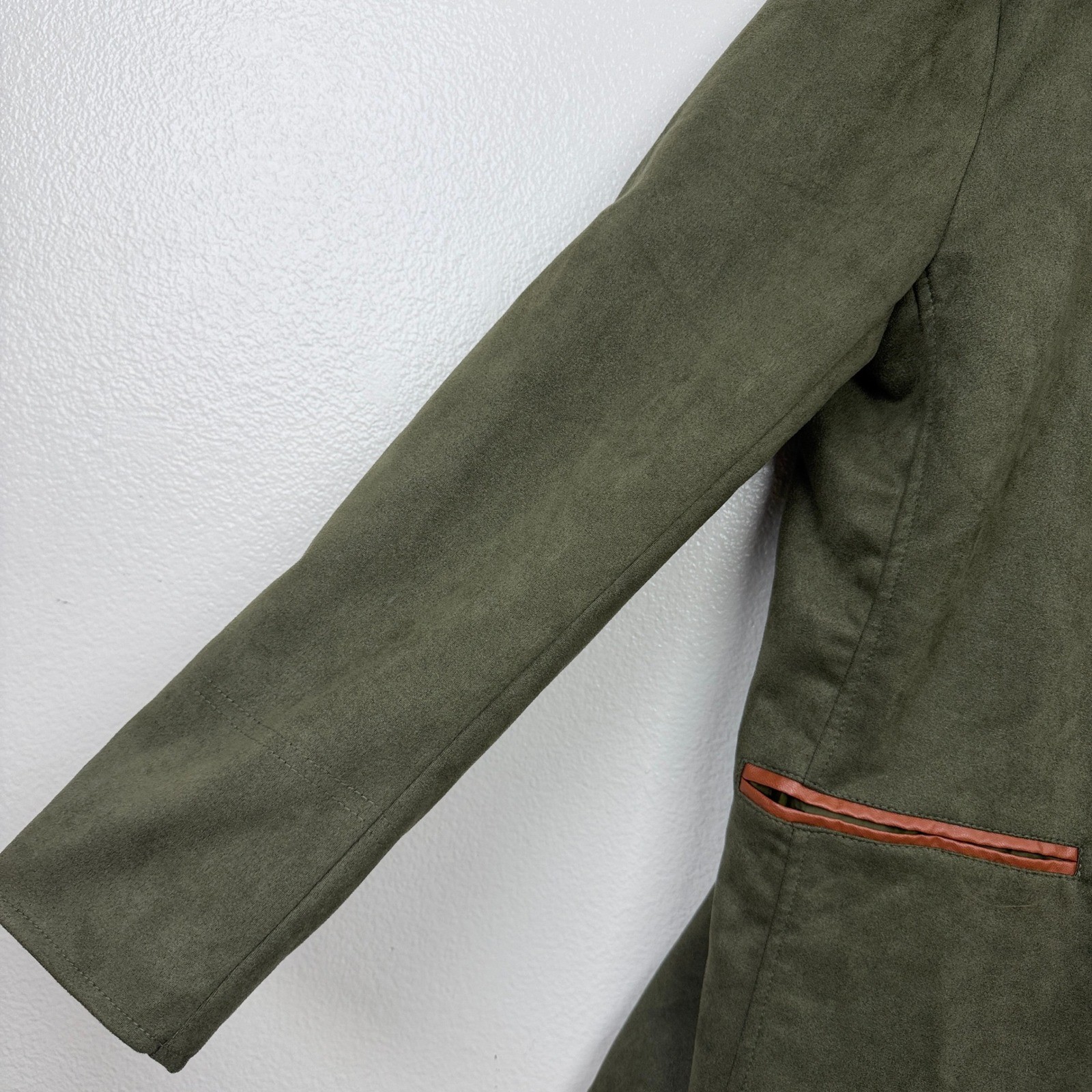 MANLY Jacket Mens Large Green Autumn Faux Suede Blazer Contrast Lapel Coat NWT