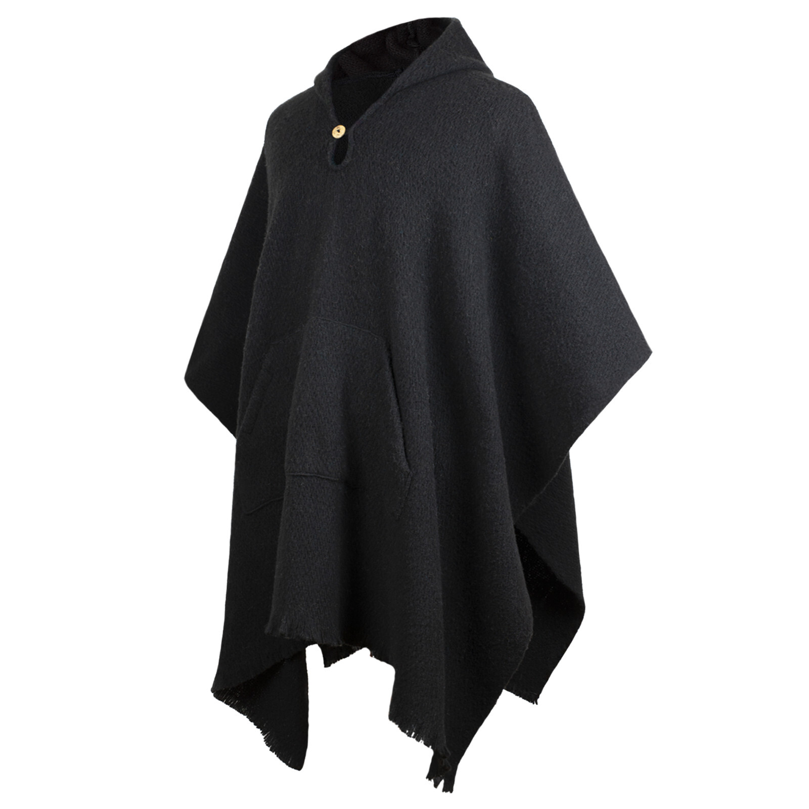 LLAMA WOOL BLACK MENS UNISEX LADY JEDI CAPE PONCHO JACKET WITH POCKET OTAVALO
