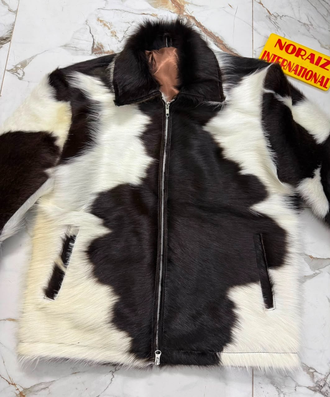 Men’s Genuine Cowhide Hair On Leather Jacket Western Rodeo Cowboy Biker Coat
