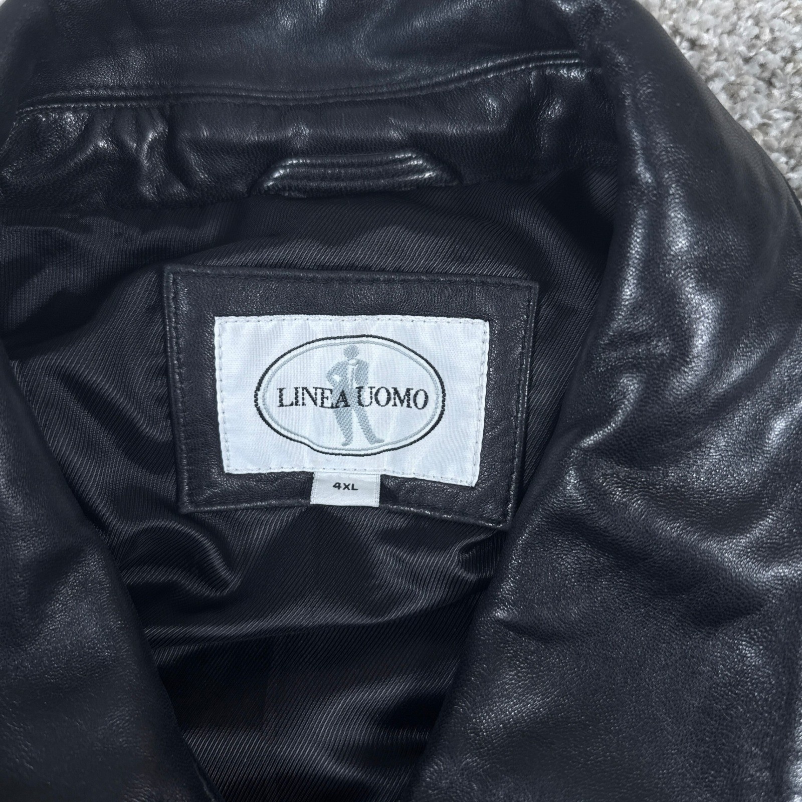 Linea Uomo Leather Jacket Mens 4XL Black Lambskin Full Zip Classic Minimalist