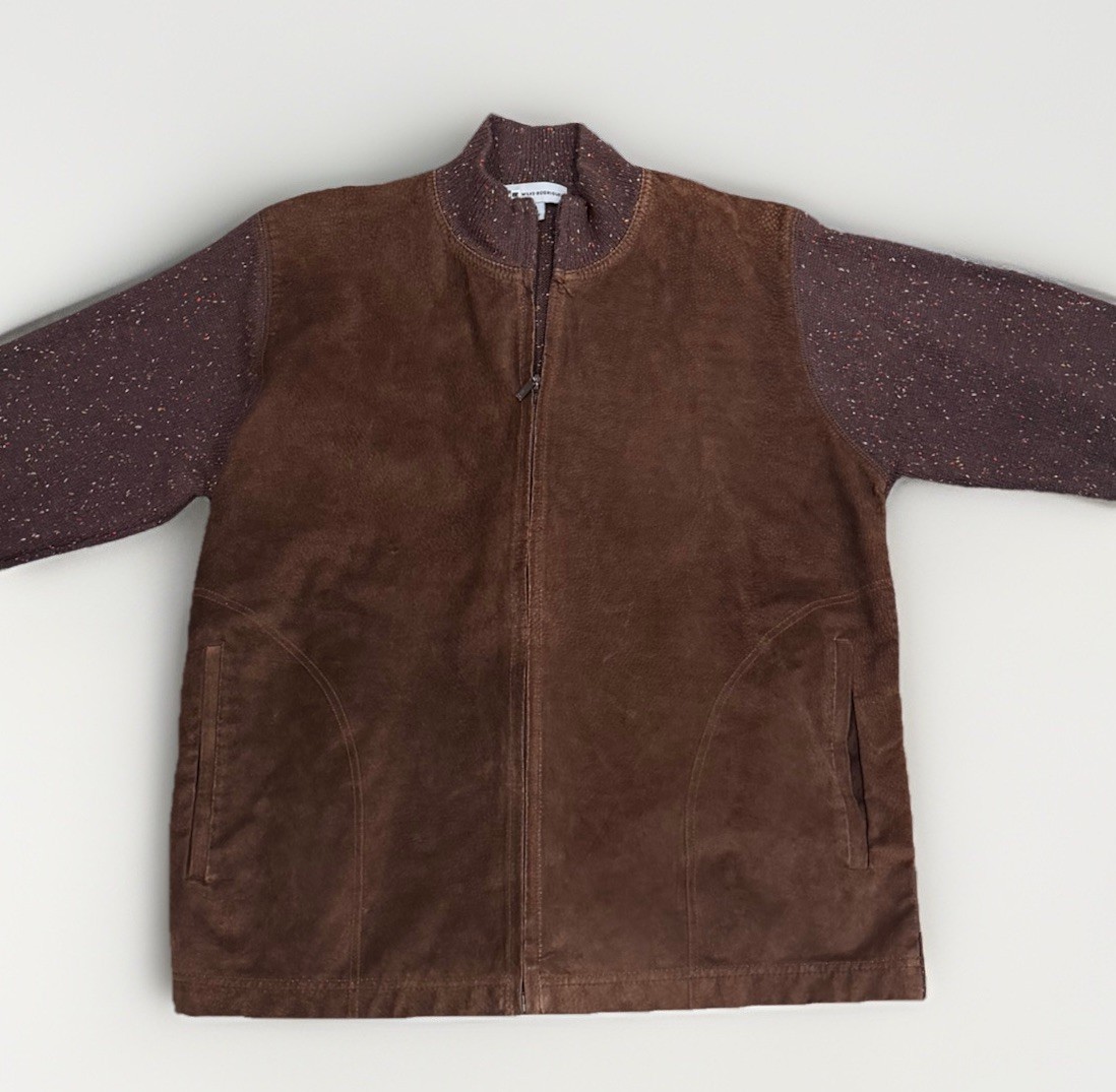 Wilke Rodriguez Brown Faux-Suede Knit Full Zip Jacket Size L Work Casual Walk