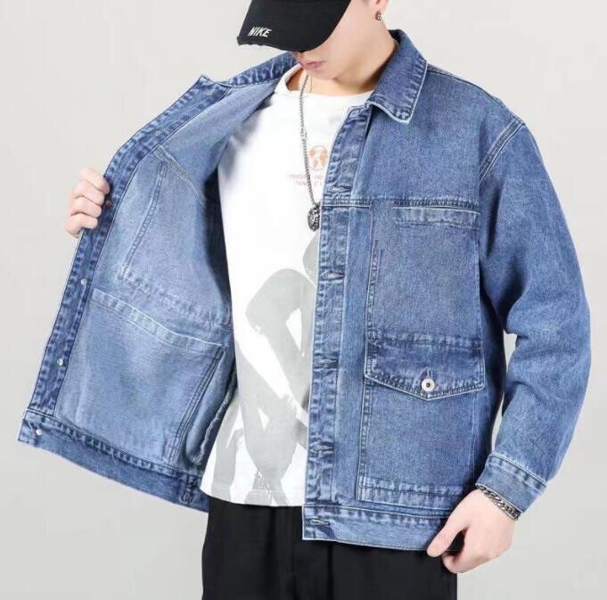 New Spring/ Fall Men’s pocket Jacket Retro Cargo Jean coats Solid Denim Jackets