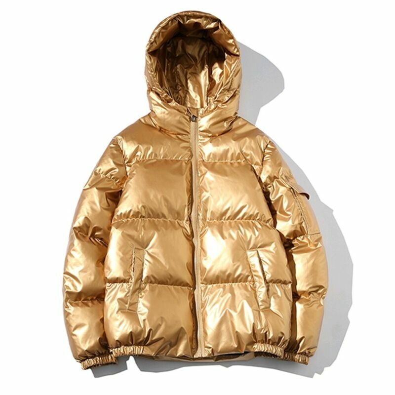 Men’s Winter Warm Coat Shiny Hooded Cotton Jacket Bubble Puffer Casual Overcoat