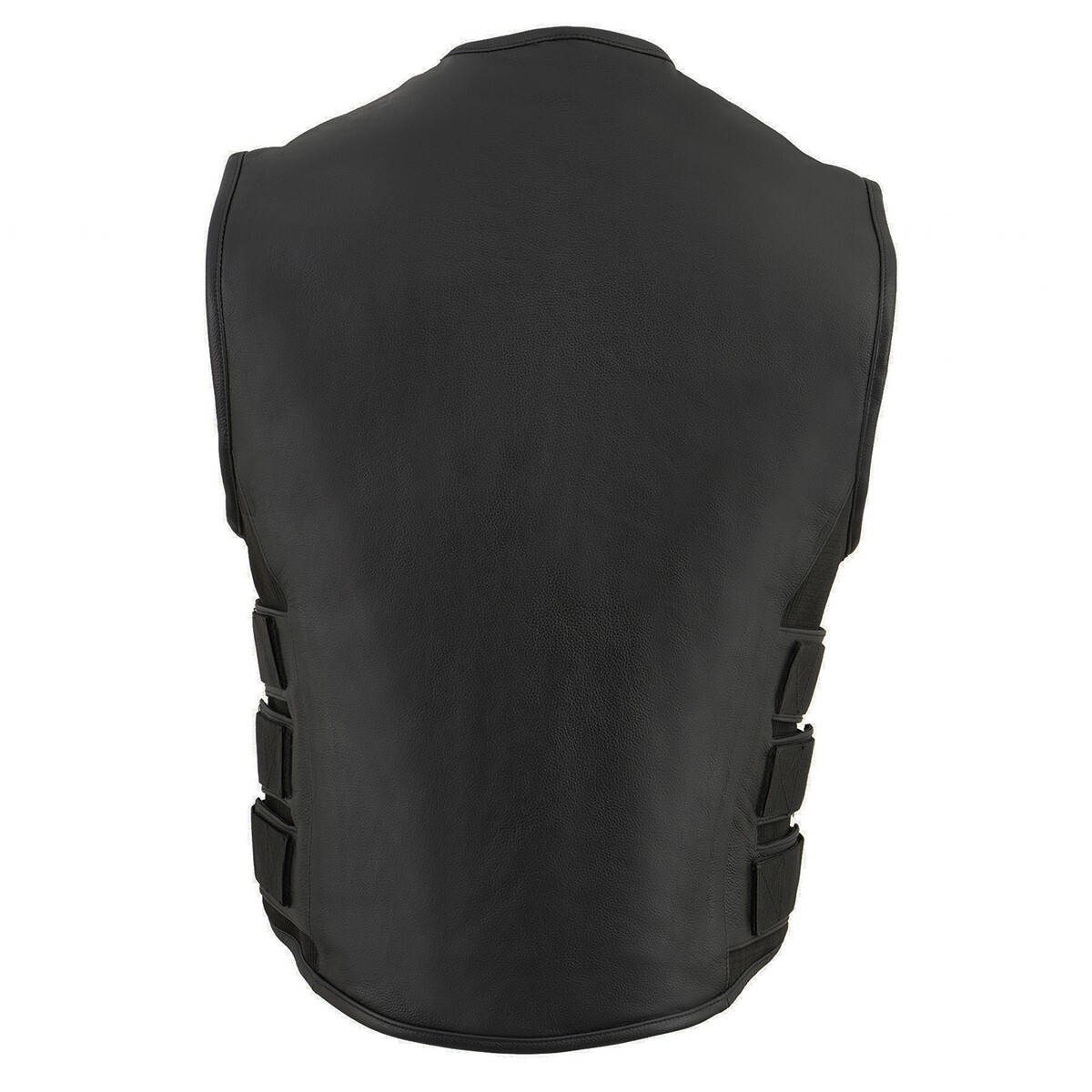 MEN’S BIKER UPDATED BLACK SWAT TEAM STYLE MOTORCYCLE LEATHER VEST W/2GUN POCKETS