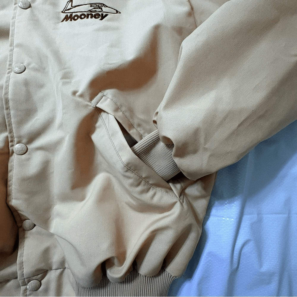 Vintage Mooney Aircraft Jacket Palm Beach Sports Tan Bomber Pilot Aviation Med.