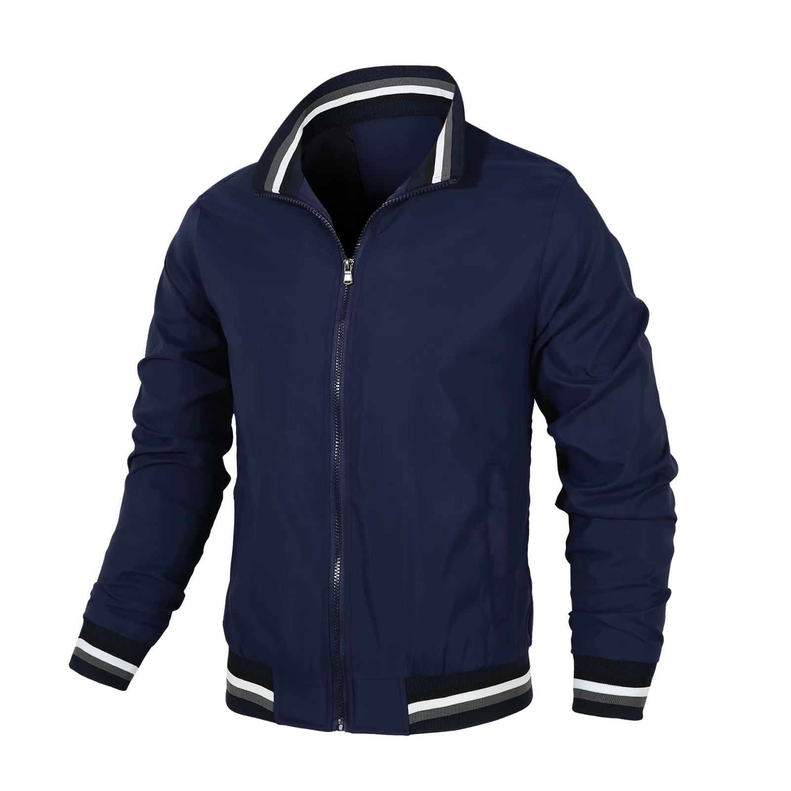 Men’s Stand Collar Casual Zipper Sports Baseball Bomber Jacket Outdoor Coat