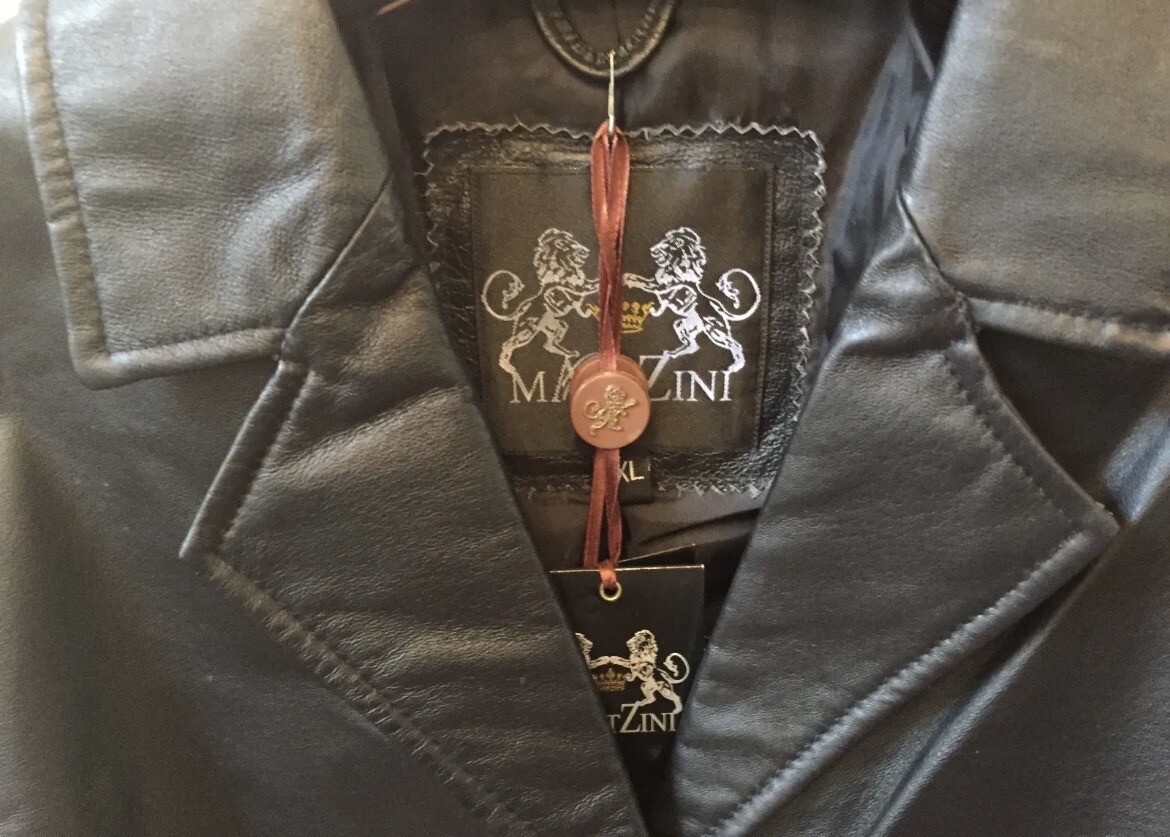 Matt Zini Black Leather Coat, New, Size 2XL