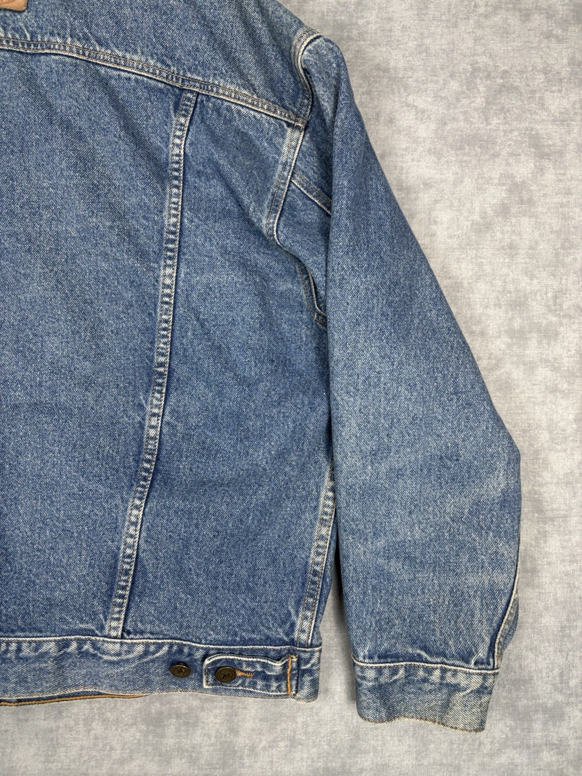 Marlboro Country Store Denim Jacket Leather Collar Flannel Lined Men’s Large 90s
