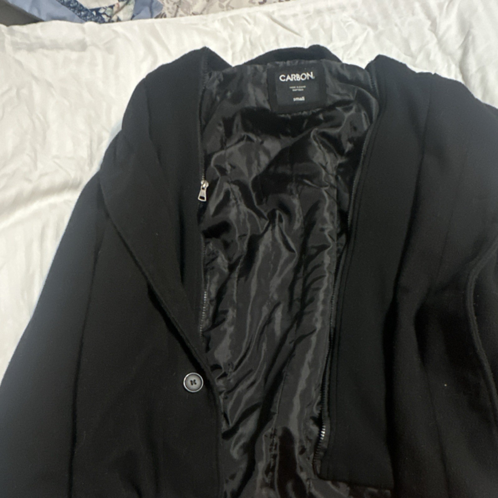 CARBON Men’s Black Jacket Small Regular Fit Button Zip Closure Solid Outerwear