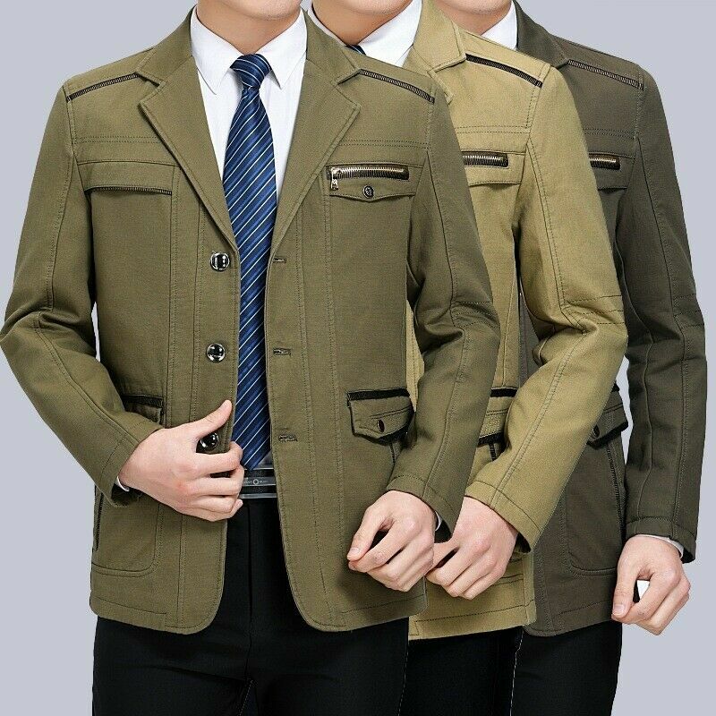 Mens Trench Jacket Windbreaker Outwear Parka Lapel Cotton Overcoat Business