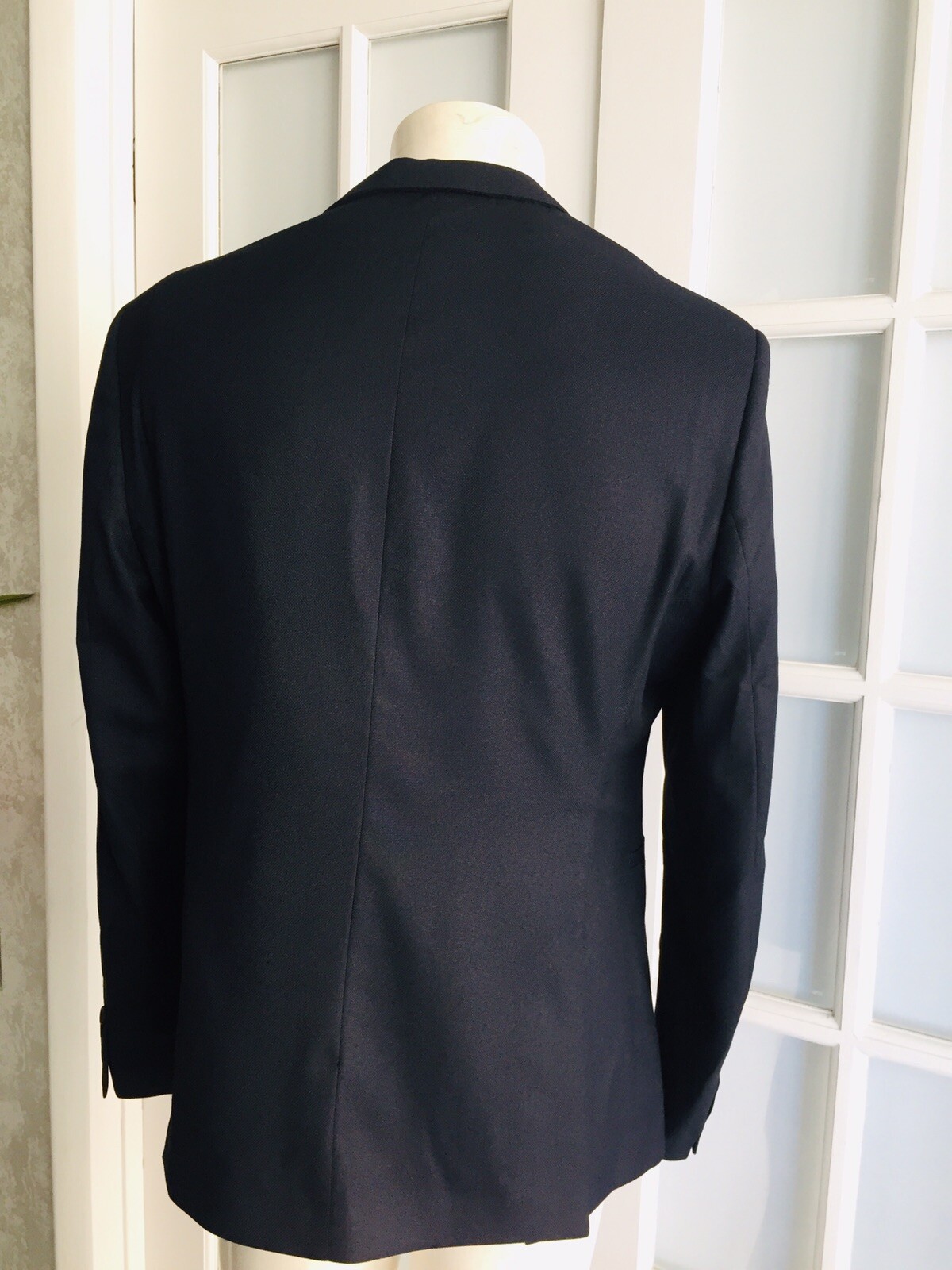 ZARA MAN NAVY TEXTURED BLAZER SUIT Lapel Collar Size 42 Long Sleeve O121