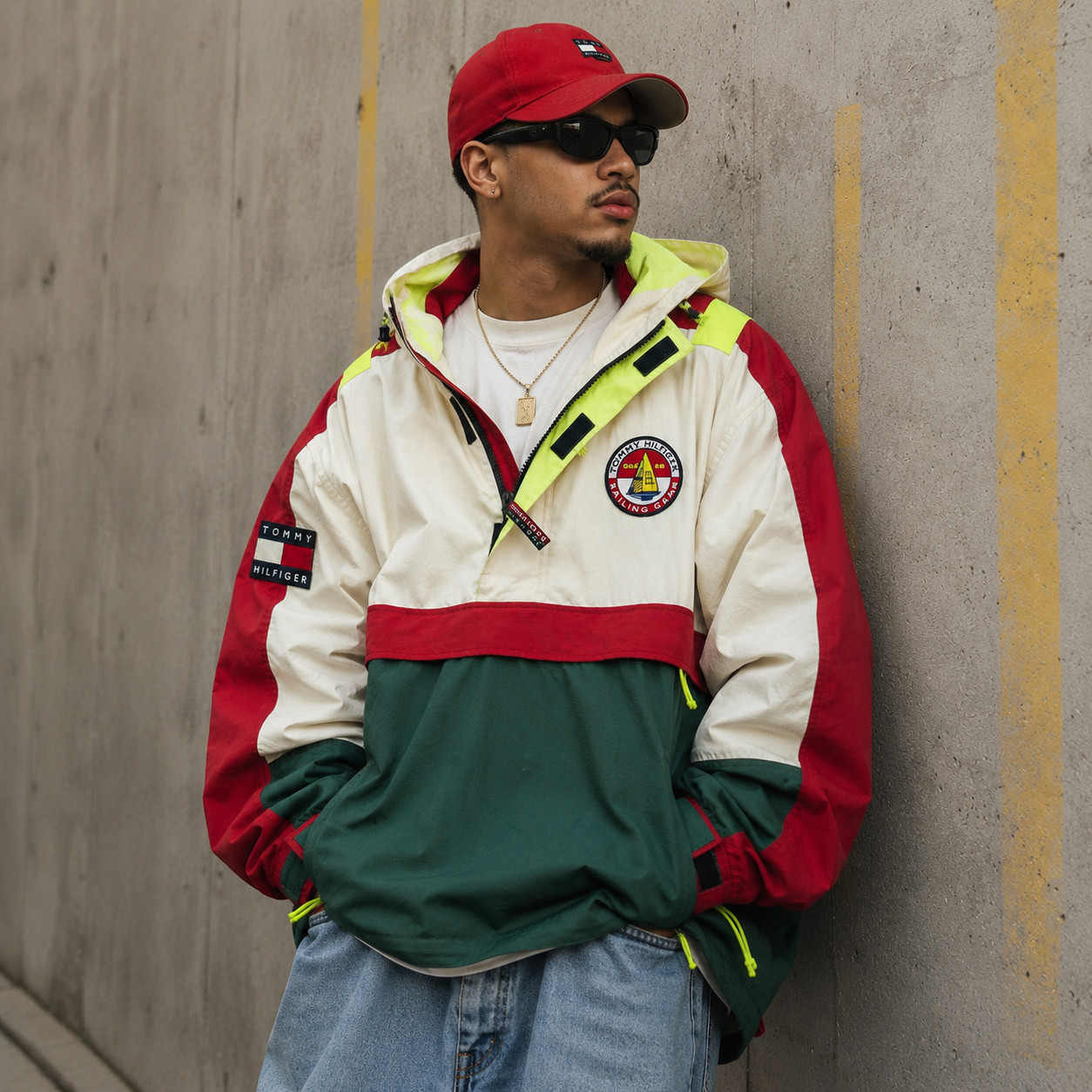 VTG Tommy Hilfiger Jacket Men Large Anorak Sailing Patch 90s Hooded RL67 Cordura