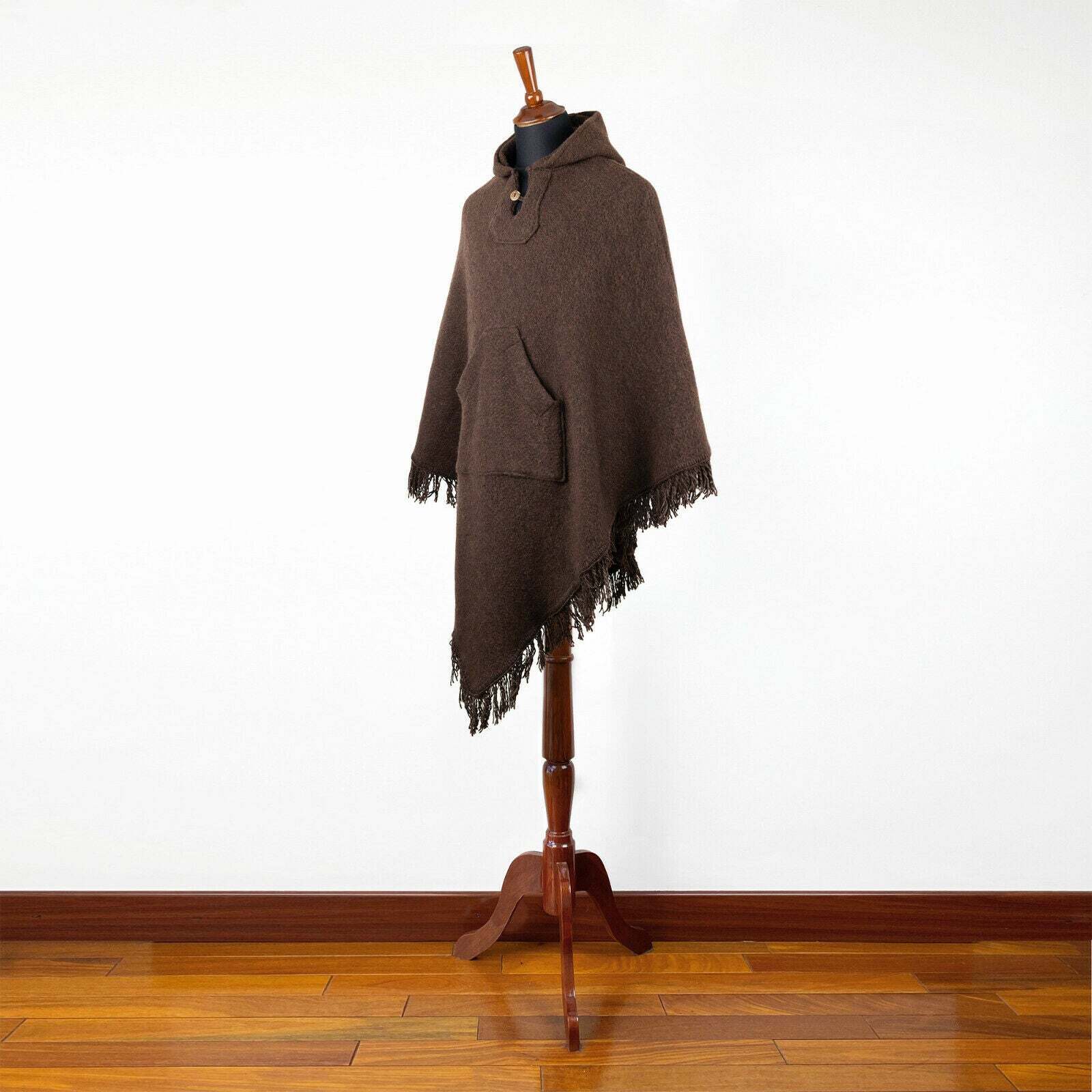 Surfers Poncho with hood and pocket llama wool ALL SEASONS UNISEX – BROWN