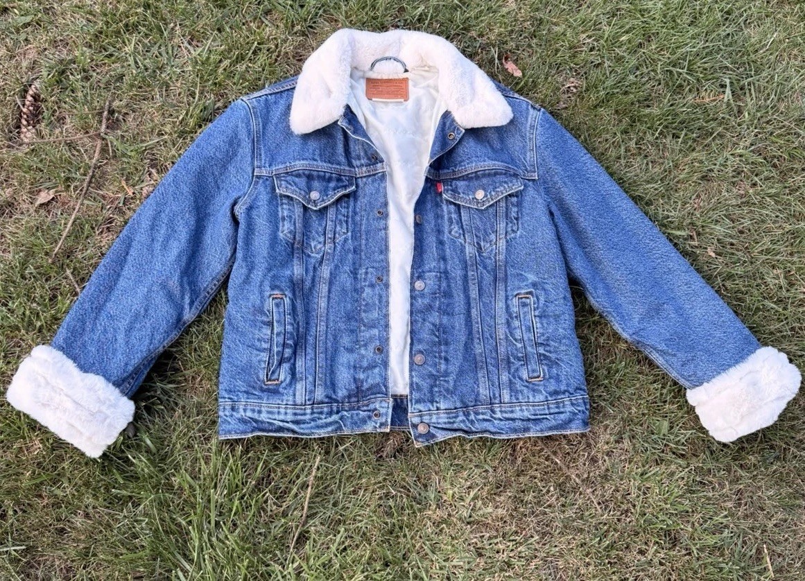 Levi Strauss & Co. Sherpa Lined Denim Jacket Blue/White Button Size M
