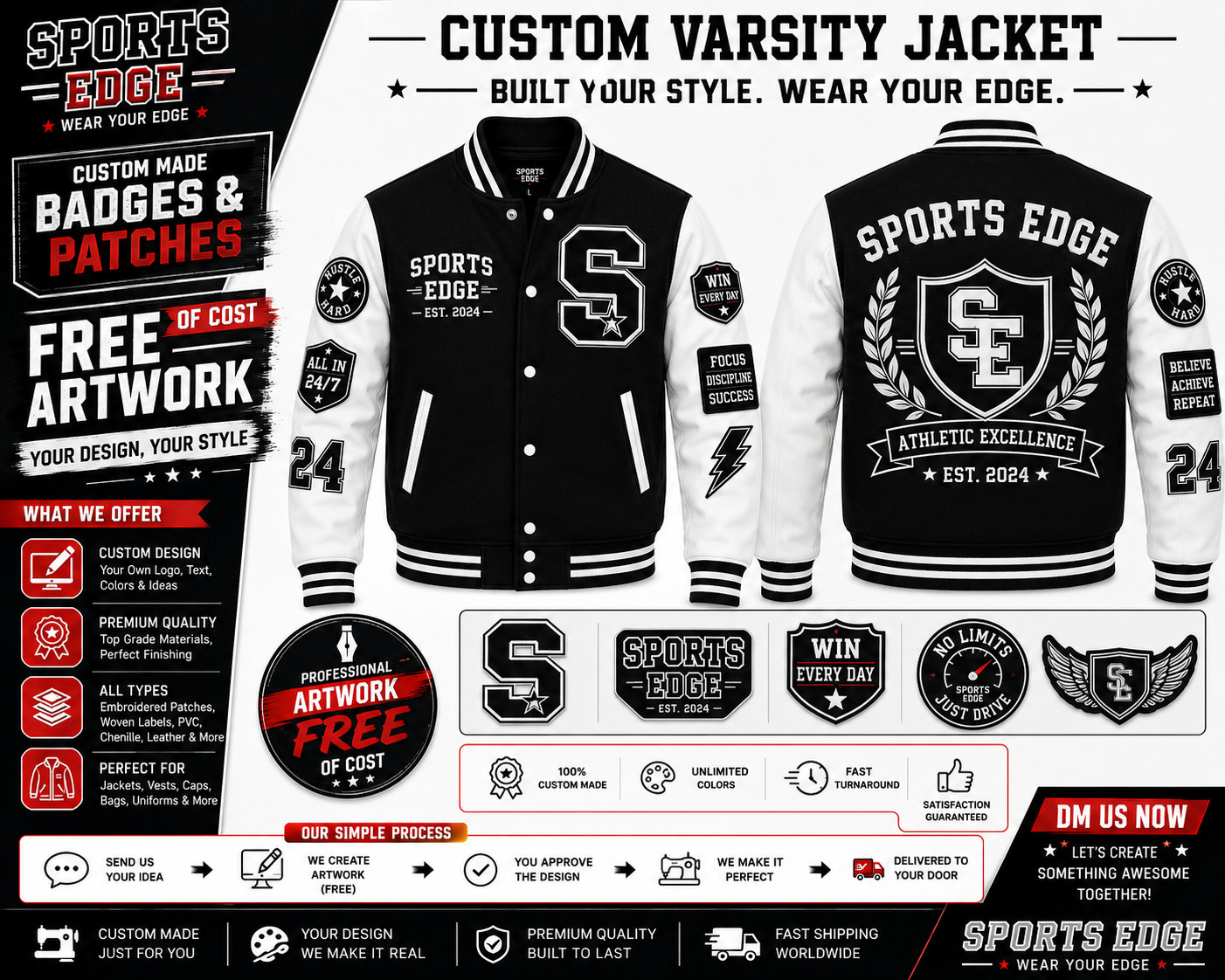 Men’s Letterman Varsity Jacket Custom Wool Leather Bomber College Baseball Coat