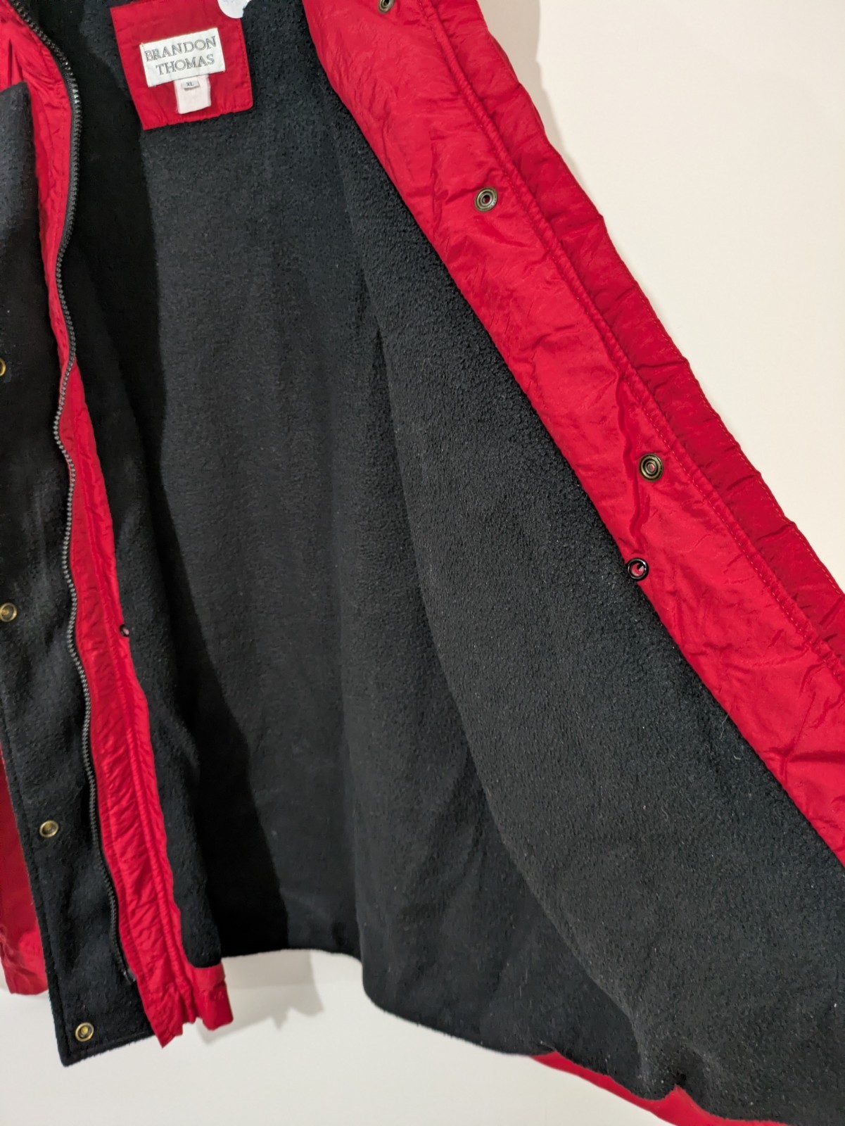 Brandon Thomas Men’s Red Insulated Overcoat Fleece Lined Stand-Up Zip XL
