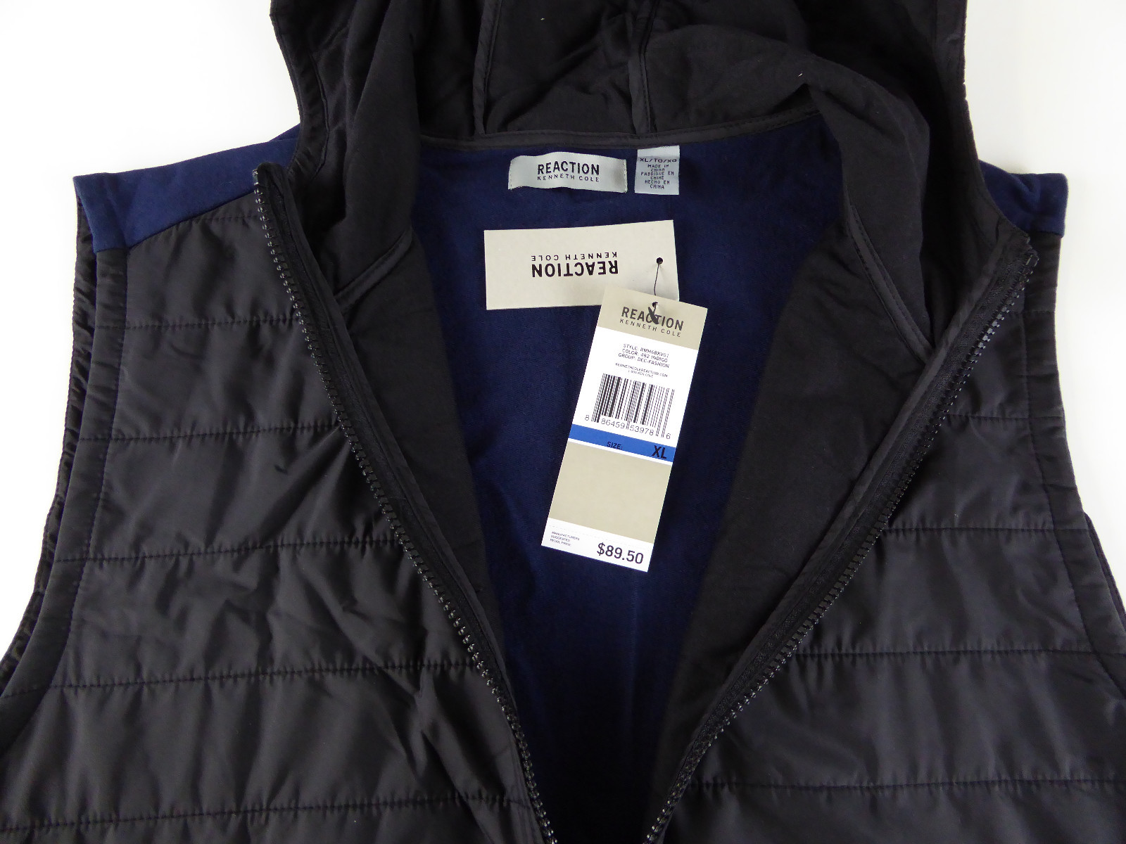 Kenneth Cole Reaction Hooded Quilted Nylon Front Cotton Spandex Vest NWT