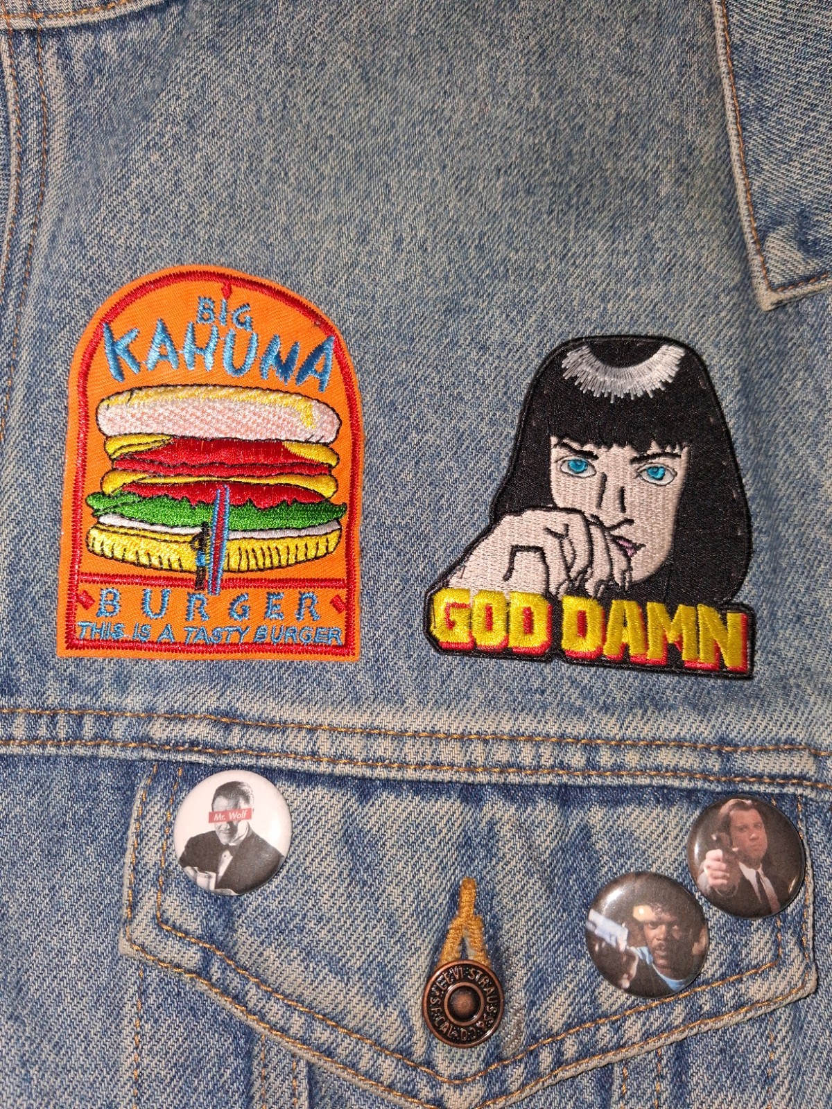 Custom Tarantino PULP FICTION Levi’s Men’s Trucker Jacket Size L Relaxed Fit