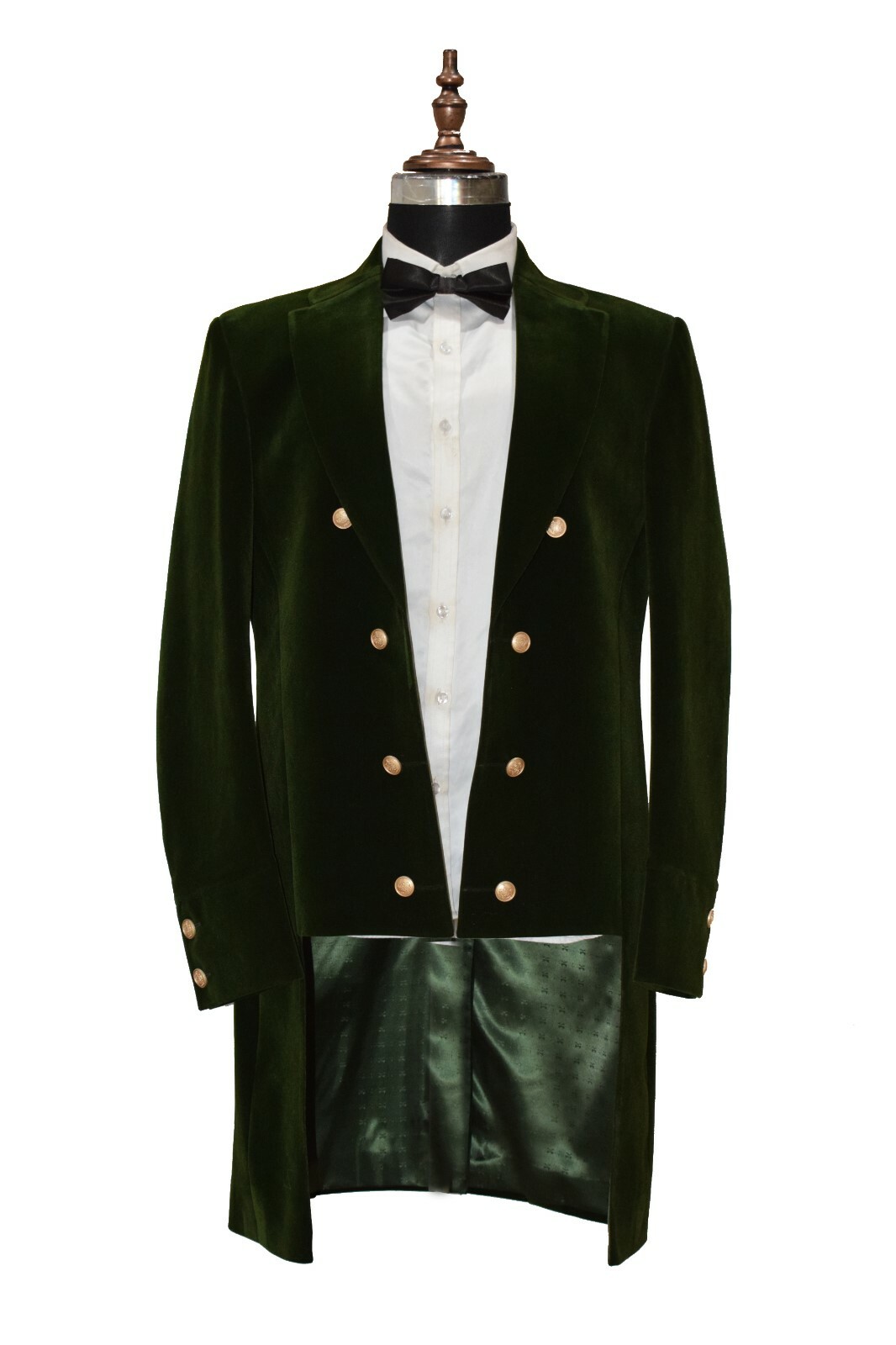 Men Olive Green Smoking Jacket Designer Wedding Party Wear Tail Long Coat