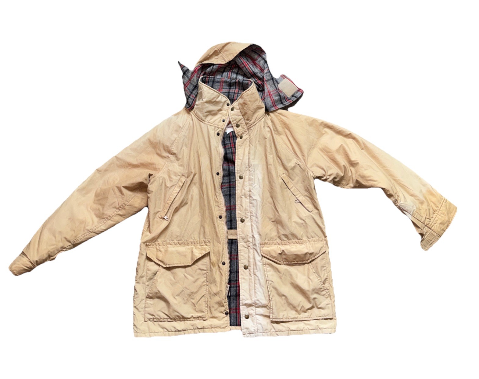 VTG Columbia Sportswear Insulated Jacket Mens XL Tan Plaid Lining Dry Clean Only