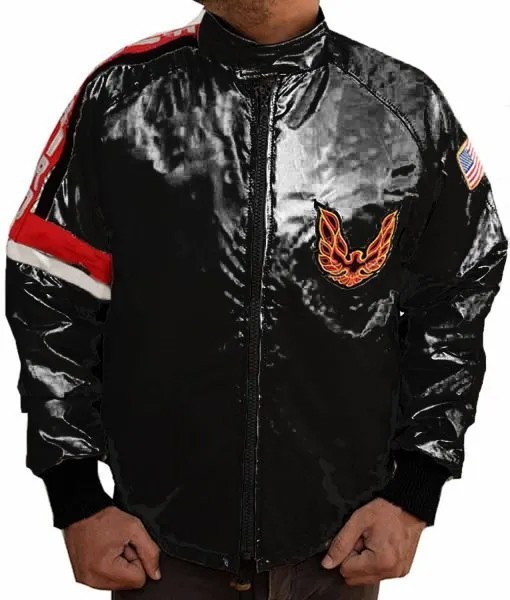 Hooper Firebird Satin Jacket Burt Reynolds Silver Trans Am Costume Dragon Patch