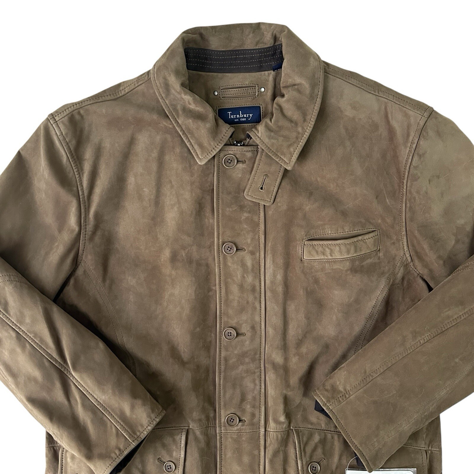 Turnbury Suede Leather Coat Mens Size Large Brown Insulated Button Zipper NEW